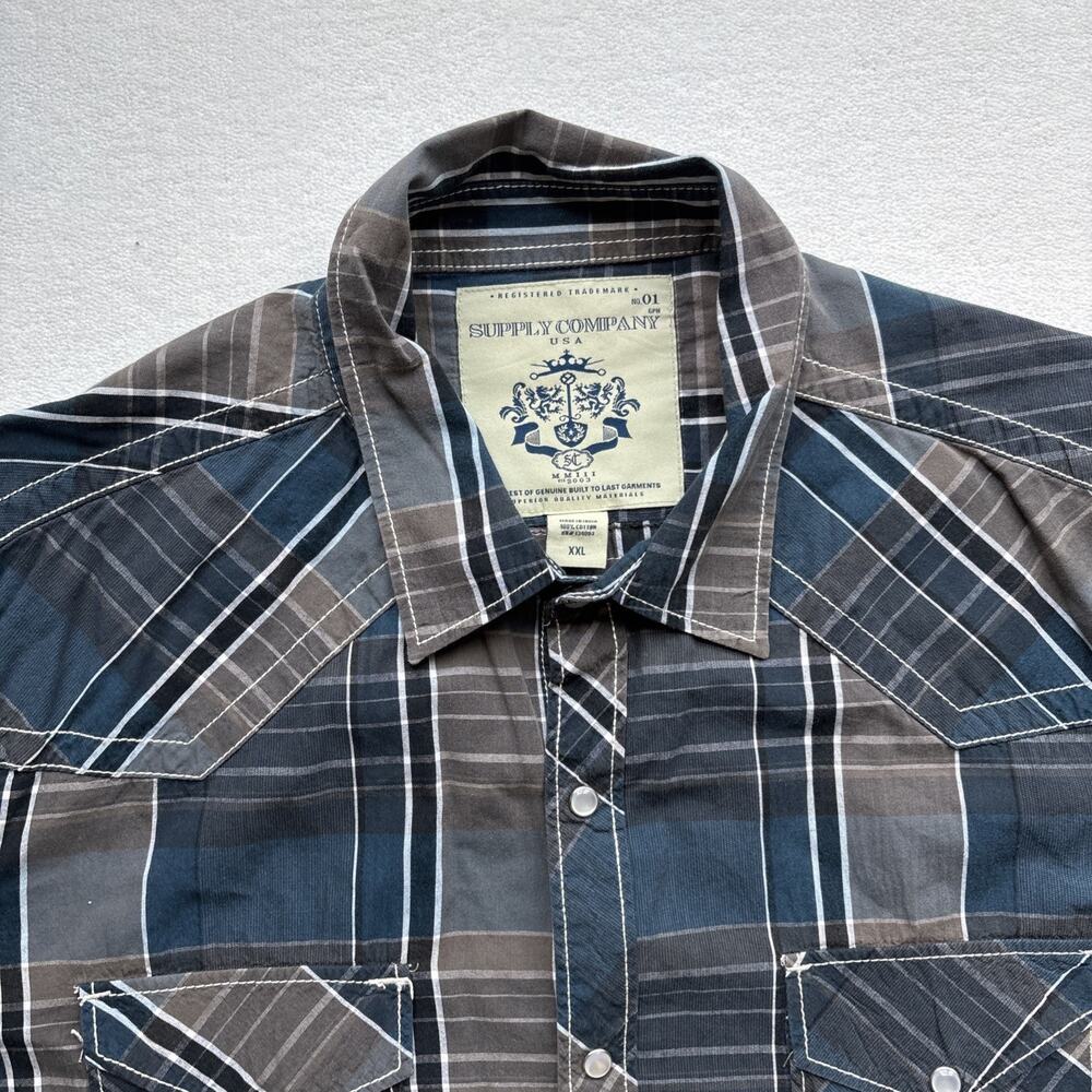 Supply Company USA Men XXL Long Sleeve Western Plaid Pearl Snap Rodeo Stitching - Picture 3 of 14
